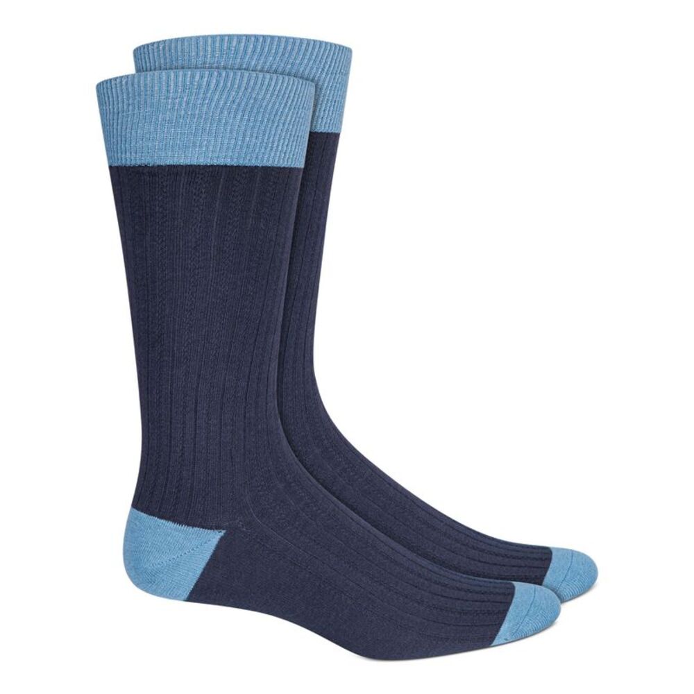 ALFATECH BY ALFANI Mens Navy Combo Color Block Ribbed Dress Crew Socks 7-12